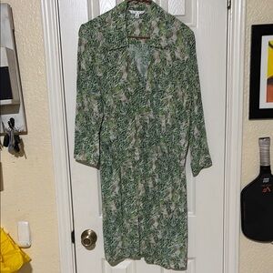 CAbi Leafy Green and Cream Dress